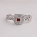 Red Princess Cut Double Halo Diamond Ring With Round Accent Stones