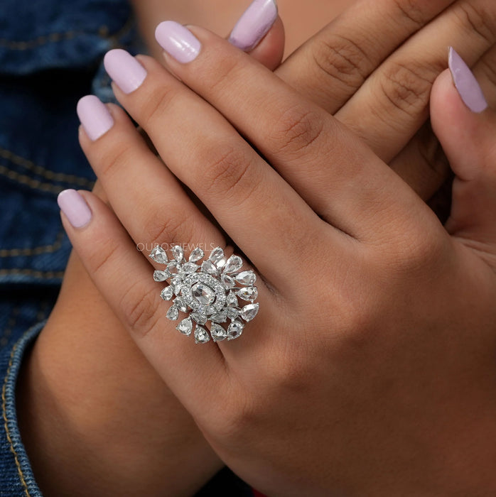 Rose Cut Lab Diamond Cluster Ring