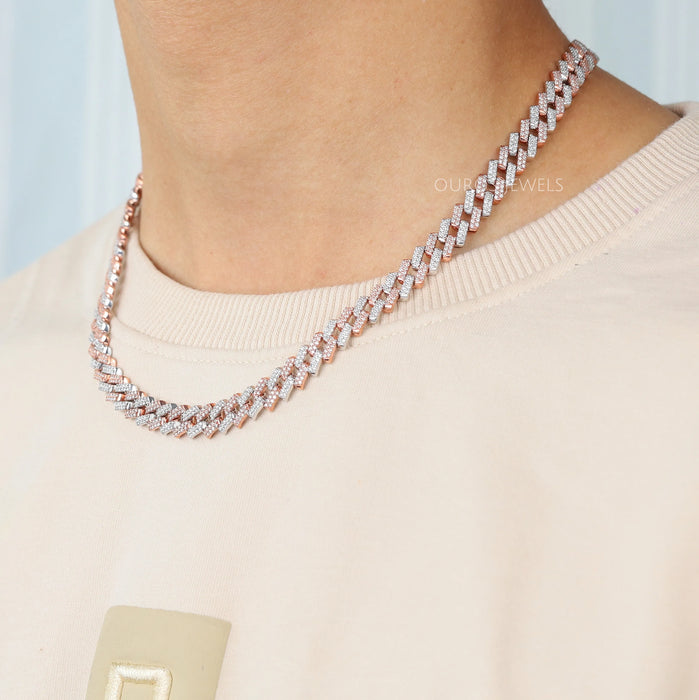 Herren-Halskette Miami Cuban Im Zweifarbigen Design Mit Rundem Schliff