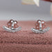 front view round lab diamond curved bar minimalist earrings white gold