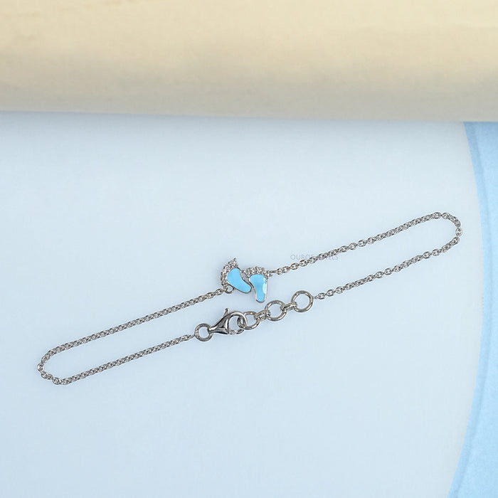 Enamel Blue Baby Foot  Print Round Diamond Anklet