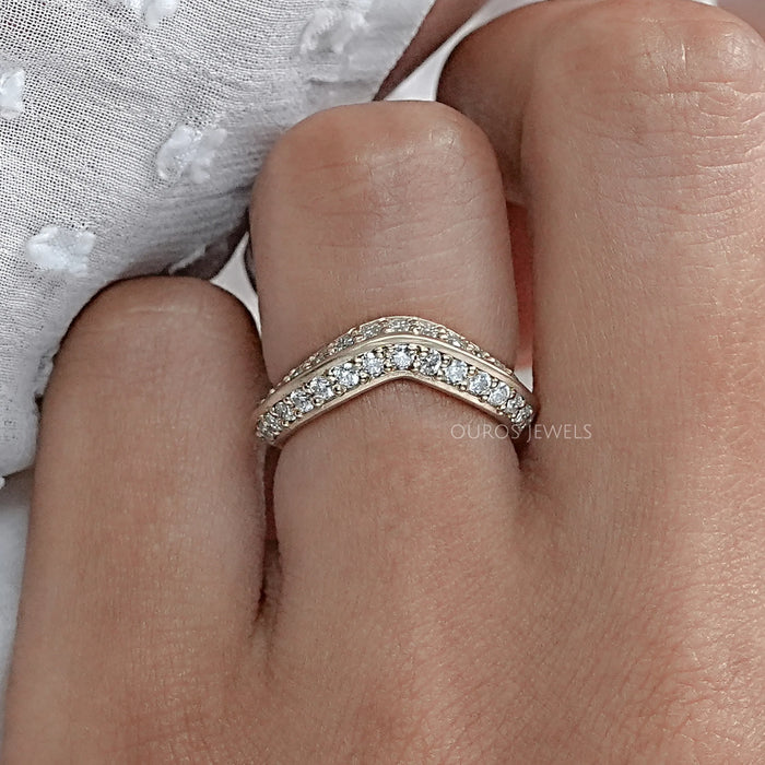 Round  Diamond Double Row Curved Wedding Band