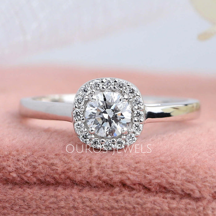 Round Brilliant Cut Halo Diamond Solitaire Engagement Ring