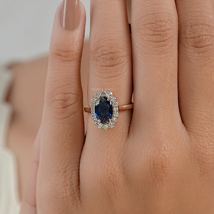 Sapphire Oval Gemstone Halo Engagement Ring
