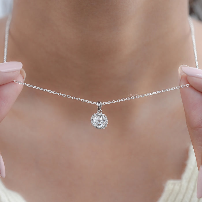 Round Lab Grown Diamond Halo Pendant