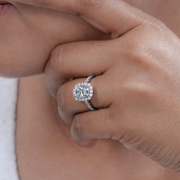 Cushion Cut Halo Lab Diamond Engagement Ring