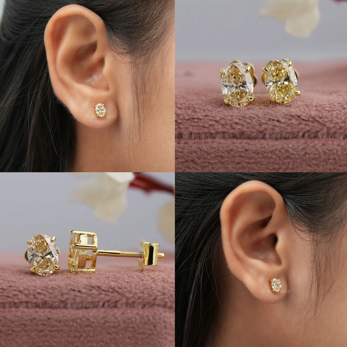 Yellow Oval Diamond Stud Earrings