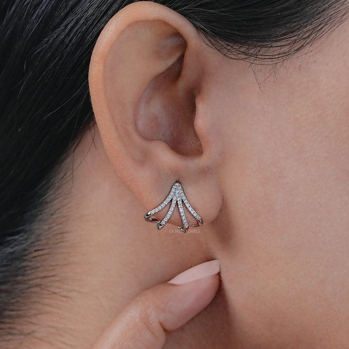 Round Lab Diamond Arrow Cage Huggie Earrings