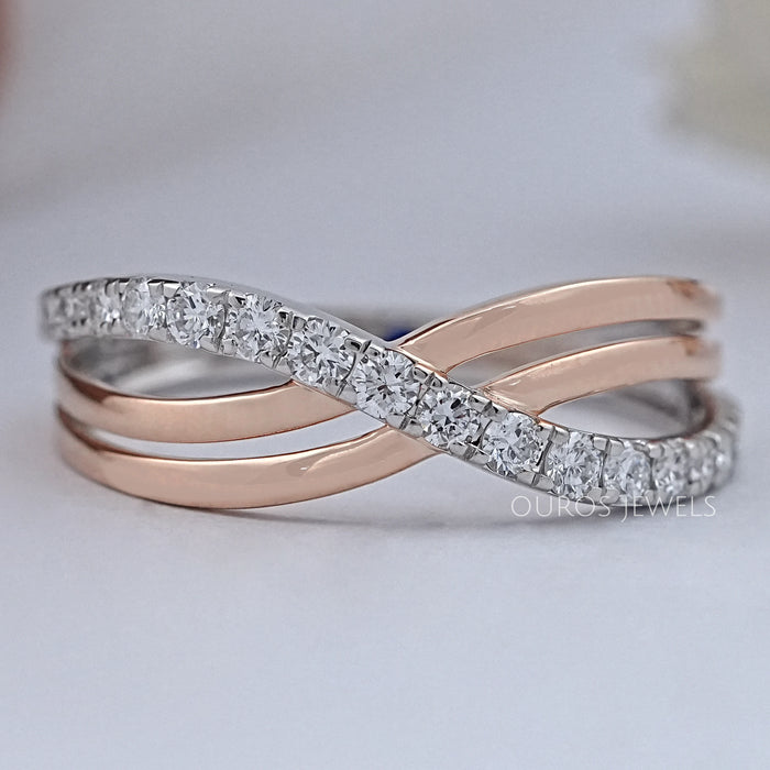 Round Lab Grown Diamond Crossover Wedding Band