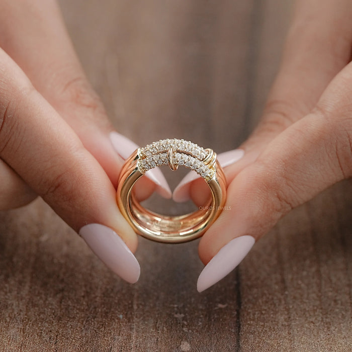 Double Row Connecter Round Lab Diamond Wedding Band