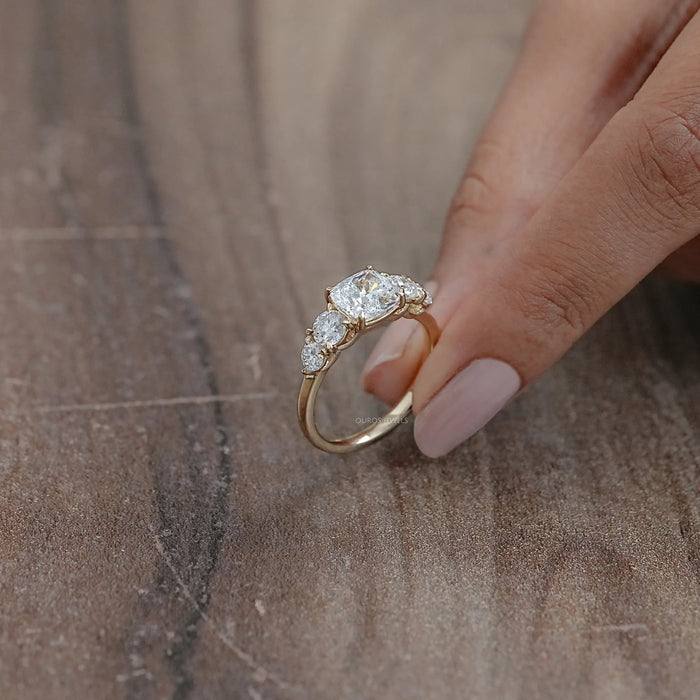 Five Stone Cushion Lab Grown Diamond Engagement Ring