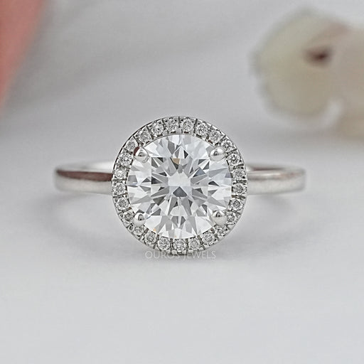 round brilliant cut lab diamond solitaire halo engagement ring's front view