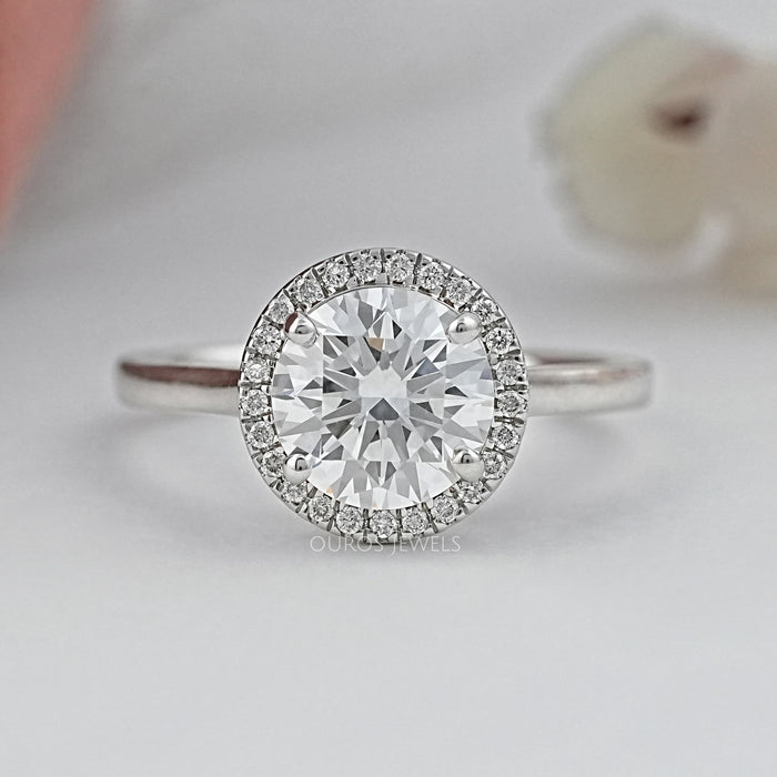 round brilliant cut lab diamond solitaire halo engagement ring's front view