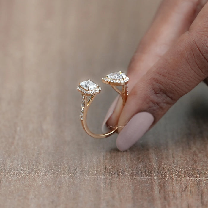 Pear And Emerald Cut Halo Toi Et Moi Engagement Ring