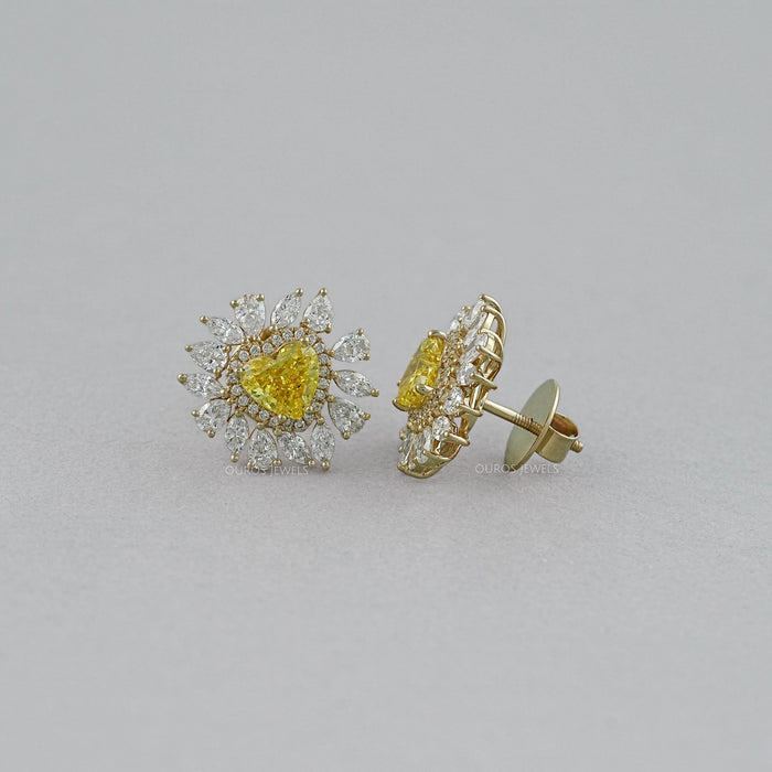 Yellow Heart Lab Diamond Double Halo Stud Earrings