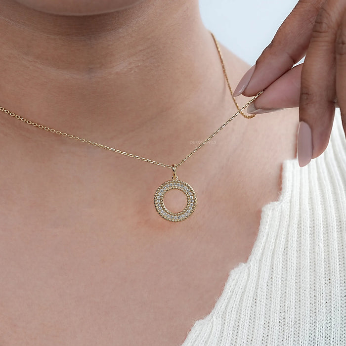 Lab Diamond Open Circle Double Beaded Border Pendant