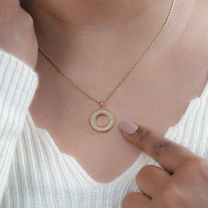 Lab Diamond Open Circle Double Beaded Border Pendant