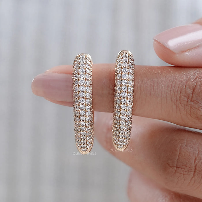 Round Lab Diamond Pave Set Hoop Earrings