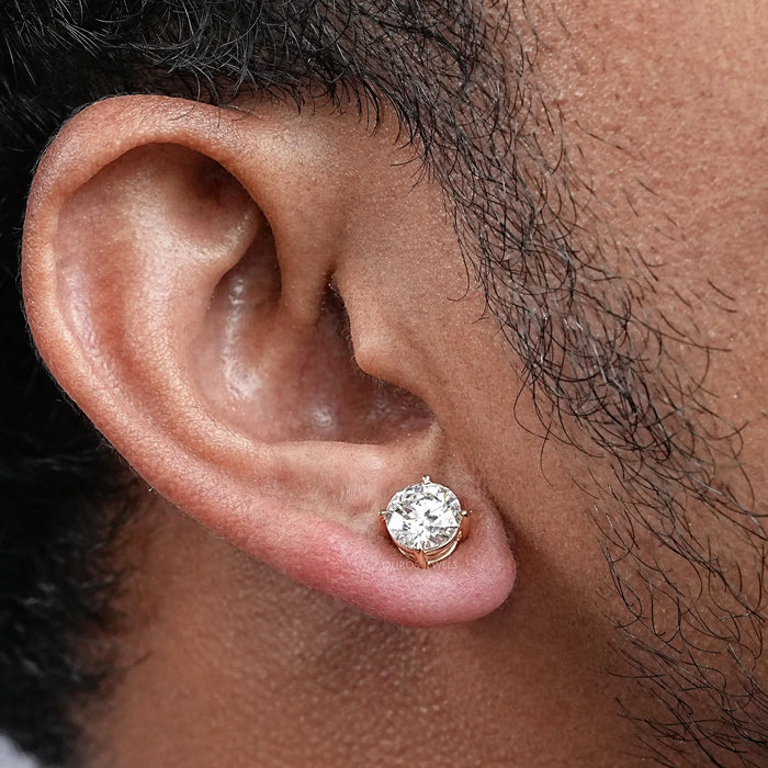 Round Cut Solitaire Stud Earrings For Men