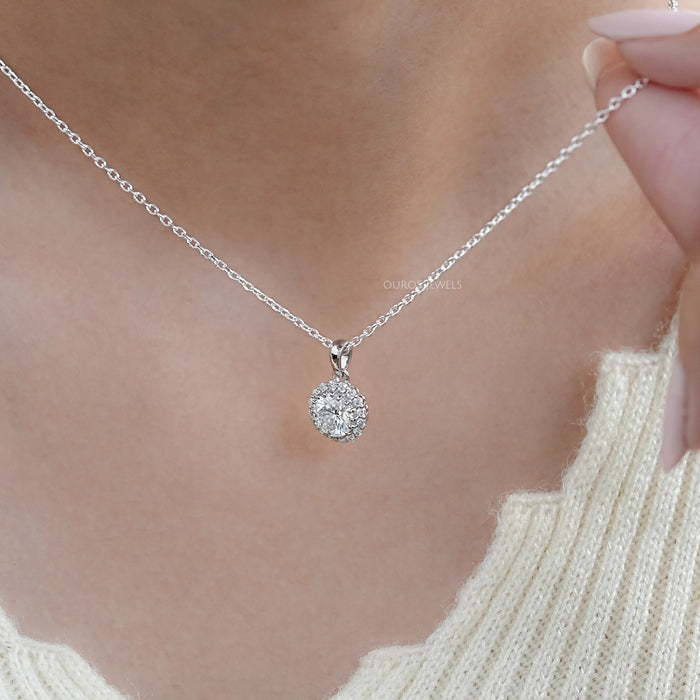 Round Lab Grown Diamond Halo Pendant
