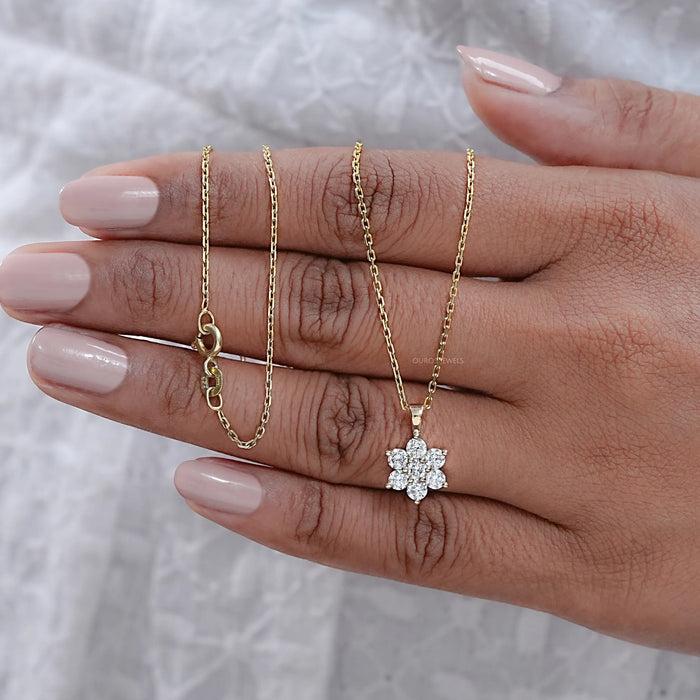 Floral Shape Round Lab Diamond Pendant