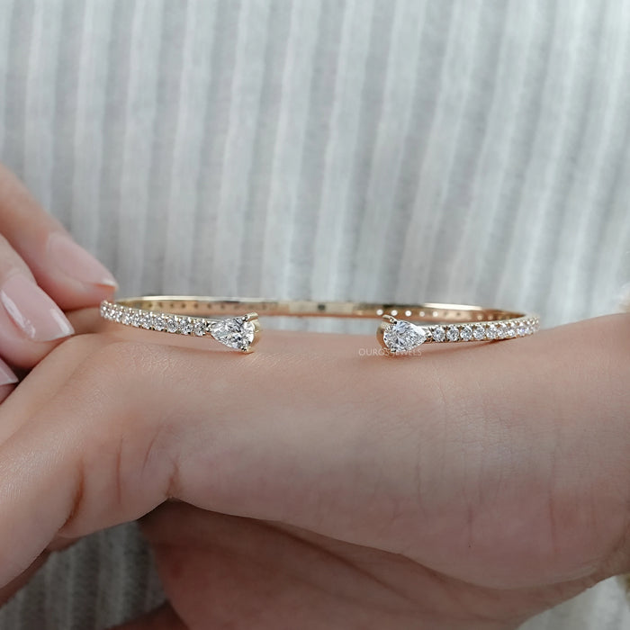 Pear and Round Lab Grown Diamond Open Cuff Bangle