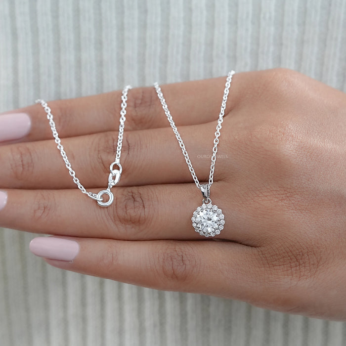 Round Lab Grown Diamond Halo Pendant