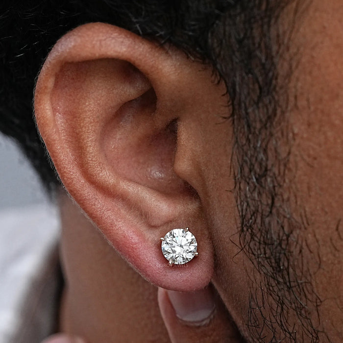 Round Cut Solitaire Stud Earrings For Men