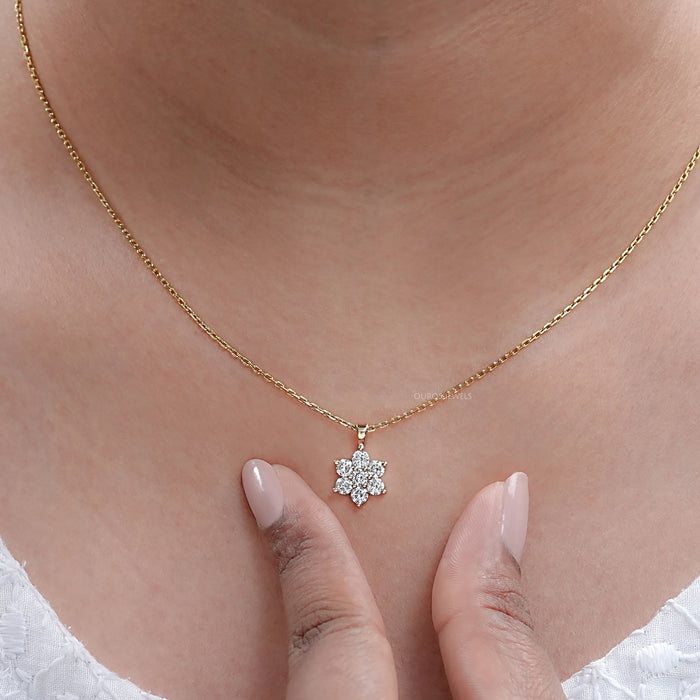 Floral Shape Round Lab Diamond Pendant