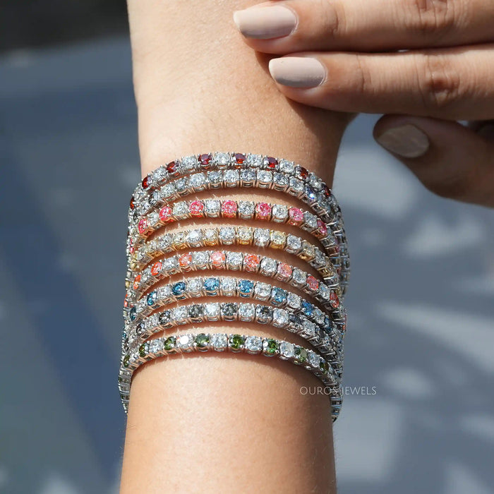 3,80 MM Fancy Color Rundschliff Diamant Tennis Armband