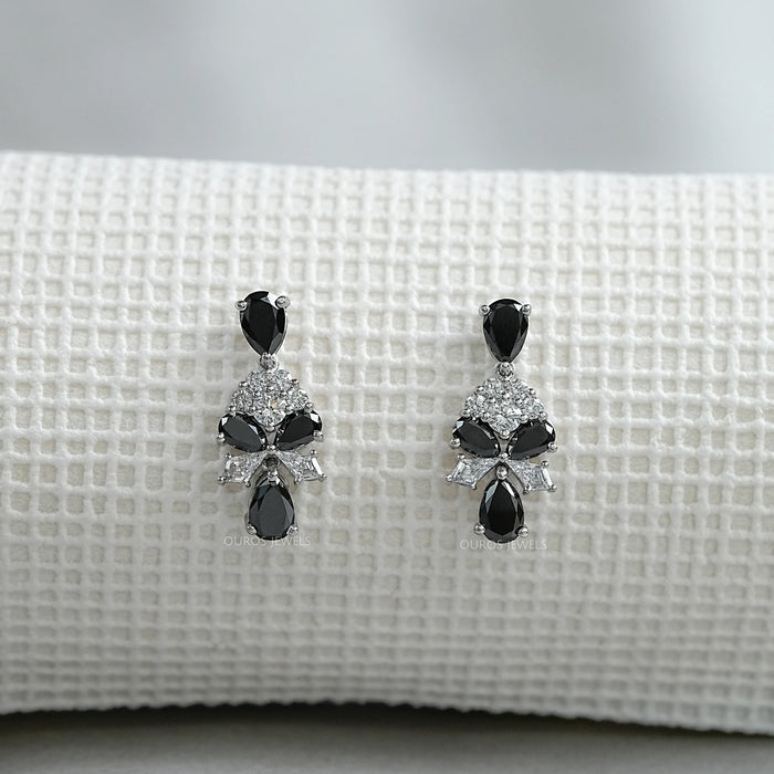 Black Pear Cut Lab Diamond Cluster Drop Dangle Earring