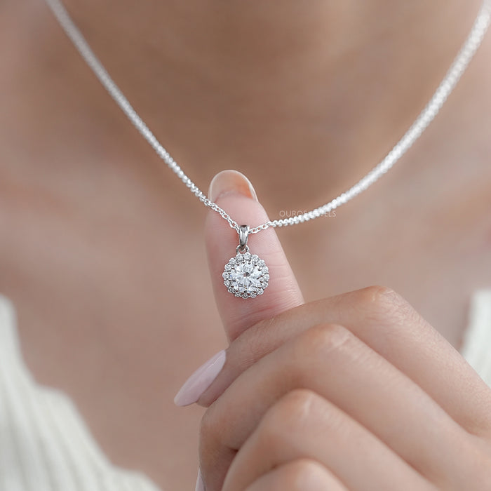 Round Lab Grown Diamond Halo Pendant