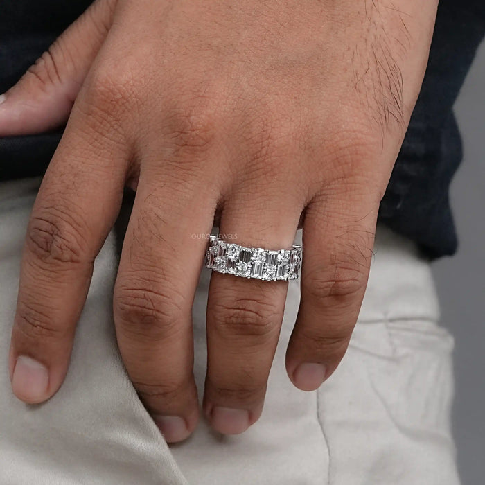 Lab Diamond Double Row Half Eternity Wedding Men's  Band