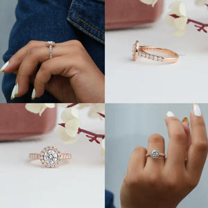 [Four Different picture of Lab Diamond Round halo Ring]-[Ouros Jewels]