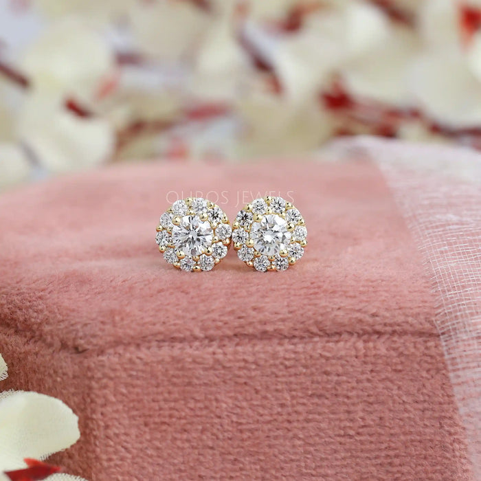 round cut halo diamond stud earrings