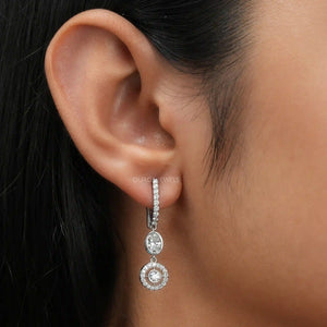 [A Women wearing Round Diamond Earrings]-[Ouros Jewels]