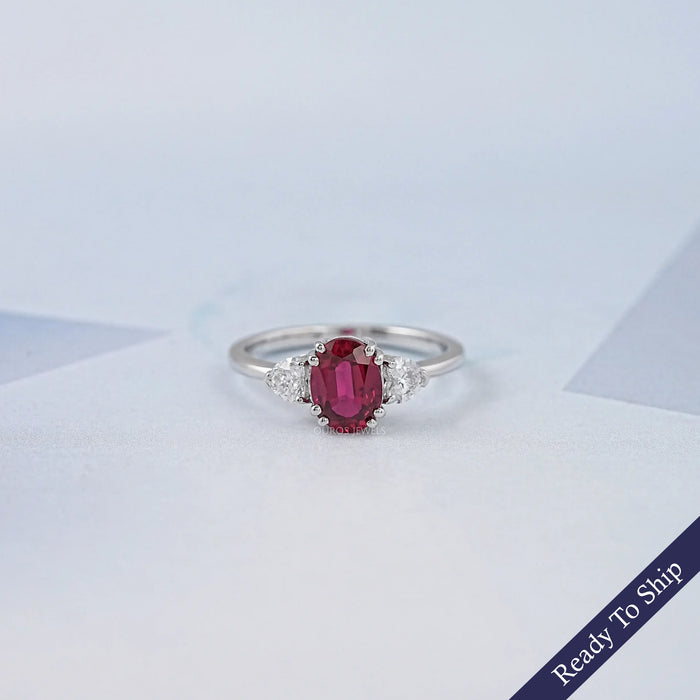Ruby Oval Gemstone Three Stone Ring