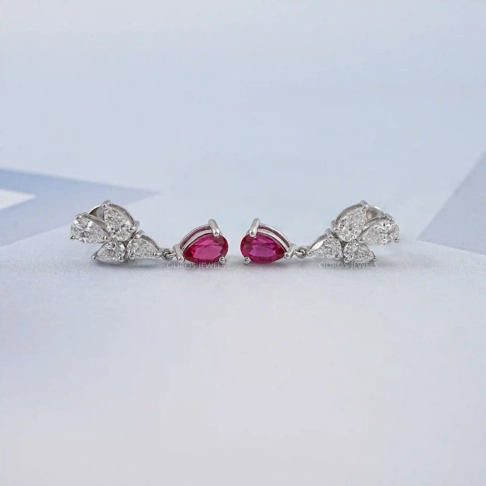 Ruby Pear And Diamond Drop Earrings