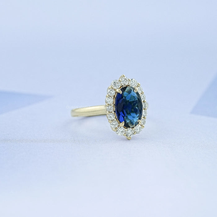 Sapphire Oval Gemstone Halo Engagement Ring