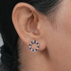 Blue Sapphire Gemstone Circle Stud Earrings