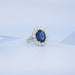 sapphire oval cut gemstone halo split shank engagement ring's side view
