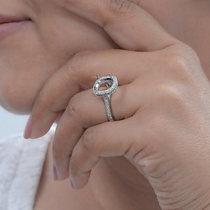 Cushion Shape Halo With Accent Semi mount Ring