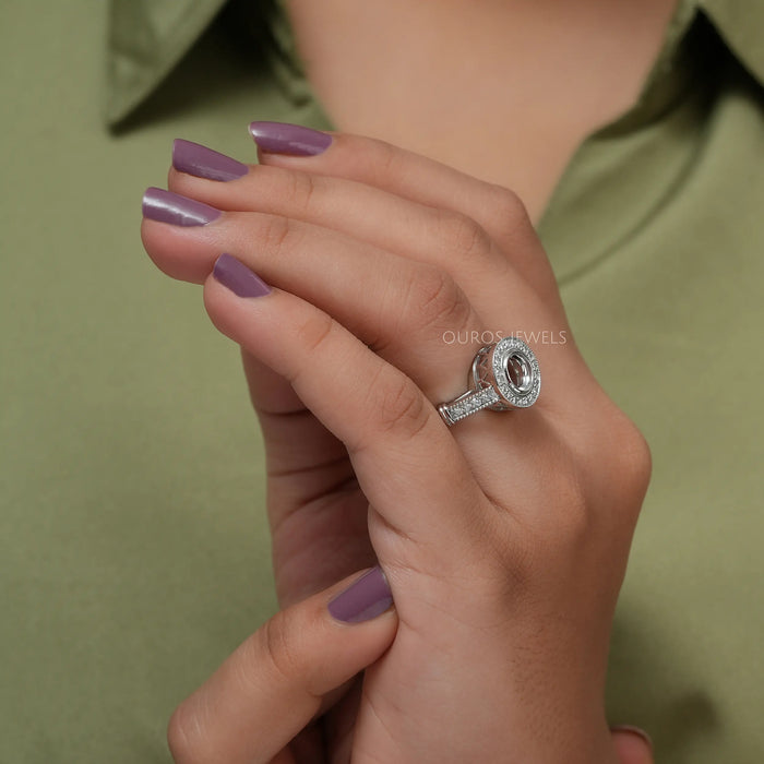 [A Women wearing Semi Mount Engagement Ring for Her]-[Ouros Jewels]