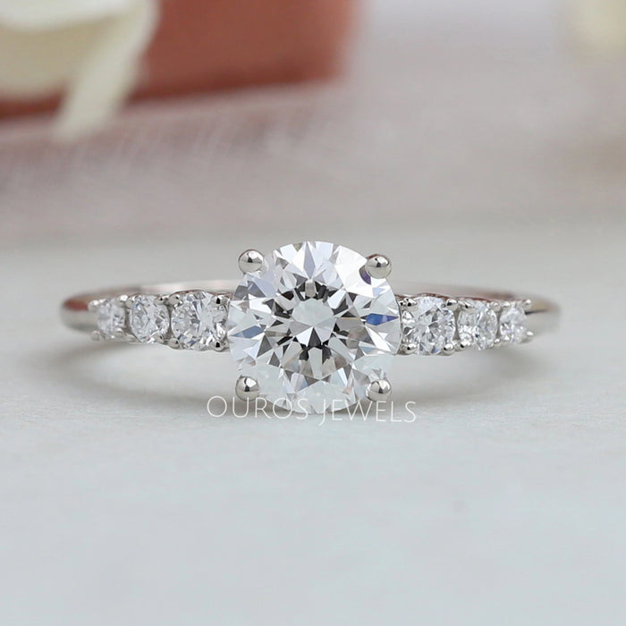 7 Stone Round Cut Solitaire Accent Engagement Ring