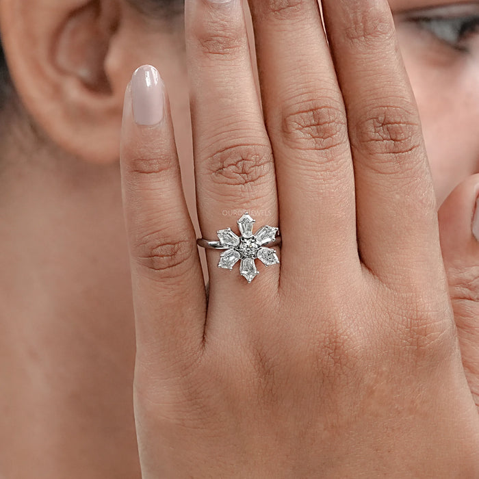 Shield Diamond Floral Anniversary  Ring