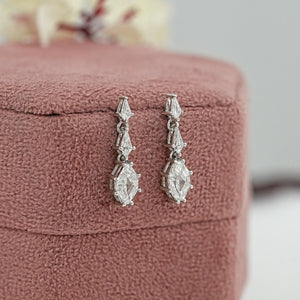 Step Cut Shield Diamond Dangle Earrings