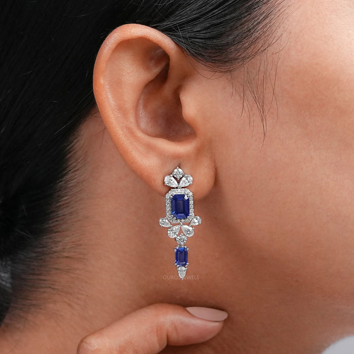 Blue Sapphire Gemstone Drop Earrings