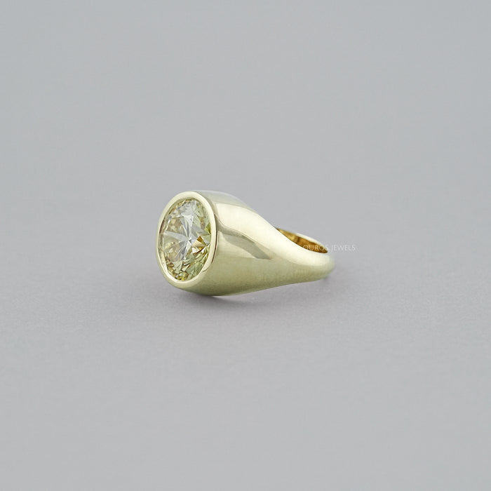 Fancy Yellow Round Diamond Bezel Set Signet Ring