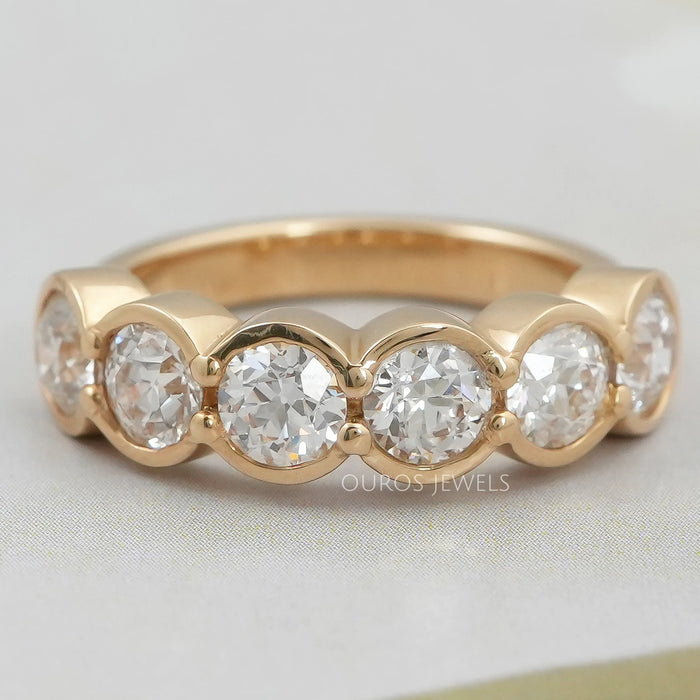 Six Stone Old European Round Diamond Bezel Set Wedding Band