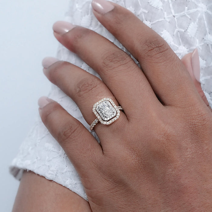 Radiant Cut Double Halo Solitaire Accent Engagement Ring